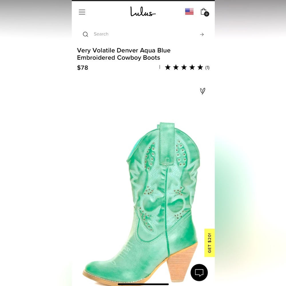 NWOT Very Volatile Aqua Embroidered Cowboy Boots